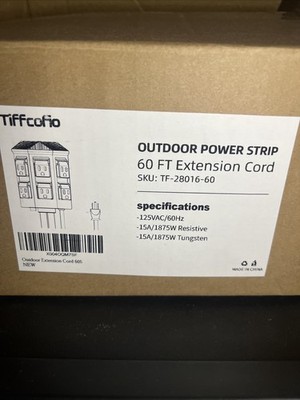 Tiffcofio Outdoor Power Strip 60ft Extension Cord