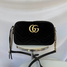 Authentic Gucci GG Marmont Velvet Chain CrossBody Women’s Black Handbag