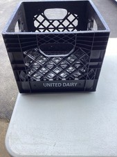 UNITED DAIRY, HARD PLASTIC MILK CRATE, BLACK/WHT GRAPHICS, Free Shipping