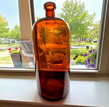 Vintage Hazel Atlas Glass Company Amber Brown Apothecary Bottle Jar Pharmacy 13"