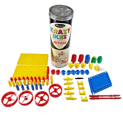 Krazy Ikes Construction Set 1964 Whitman USA Building Toys in Canister Vintage