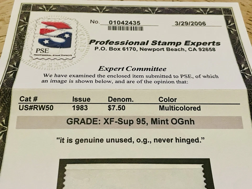 US Duck Stamp Scott# RW50 Mint OG NH PSE Graded Superb 95 SMQ $75 - Image 3 of 3