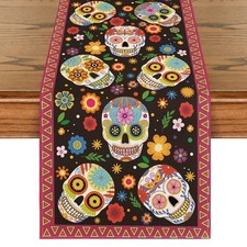 Day of The Dead Table Runner Sugar Skull Dia De Los Muertos Mexican Festival Hol