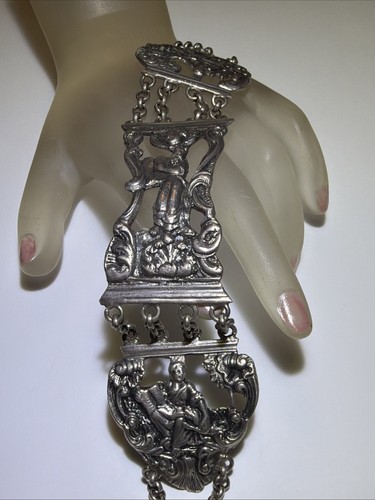 Rare Beautiful Sterling Silver Antique 1800's Dutch Chatelaine Panel Bracelet