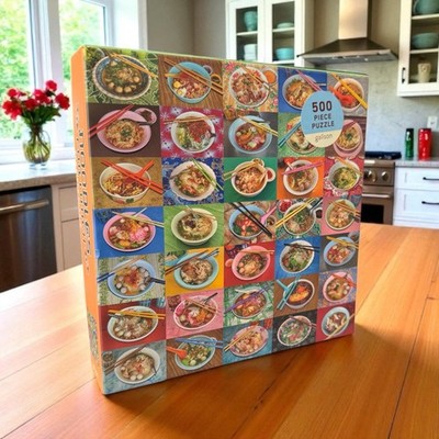 Galison Noodles for Lunch 500 Piece Jigsaw Puzzle Food Art Puzzle With Poster
