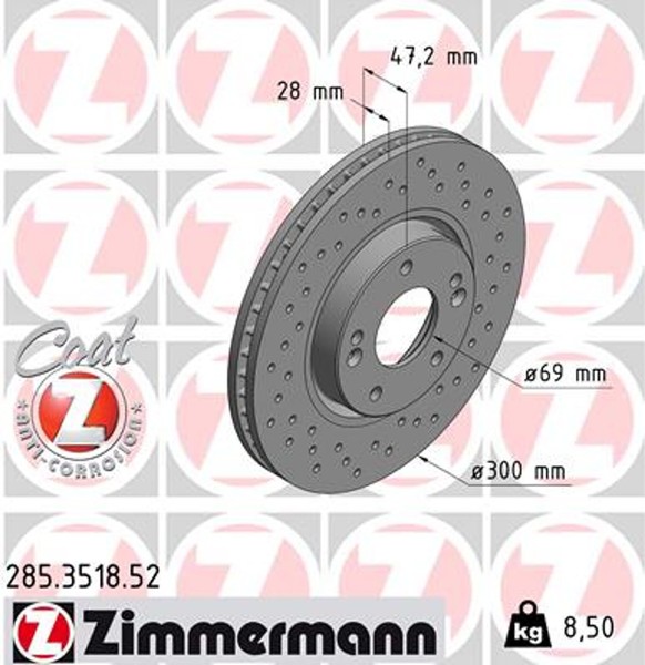 2X Bremsscheibe Sport Z Zimmermann 285.3518.52 FüR Tucson Hyundai KIA Carens SL-image