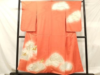 Japanischer Kimono Stickerei Flying Crane Pine Haze gefärbt Gold Silber reine...
