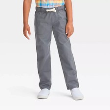 Cat Jack Boys Size 10 Straight Stretch Pants Gray Drawstring Adjustable Waist