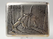 Cigarette Case Bears Vintage Smoking Brass Box Morning in Forest Tobacciana USSR
