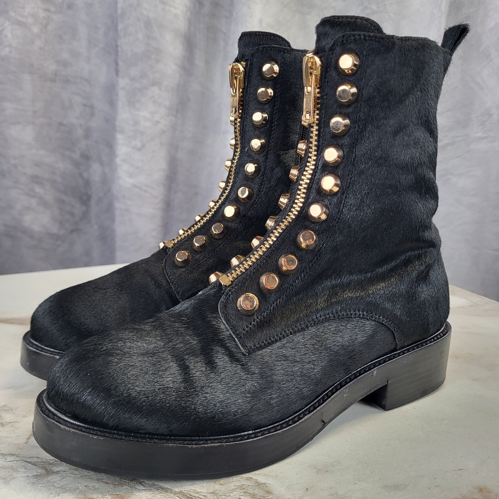 Jeffrey Campbell Tonette Genuine Calf Hair Studded Front Zip Boots Women's 8.5