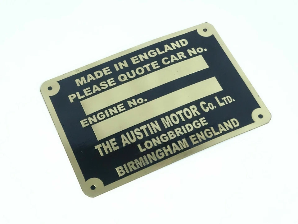 Vintage Voiture Austin Birmingham Angleterre Laiton Données Fantaisie Plaque - Photo 3/4