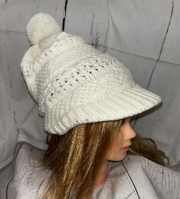 New Off White Ivory Knit Beanie Brim Winter Cap Hat one size