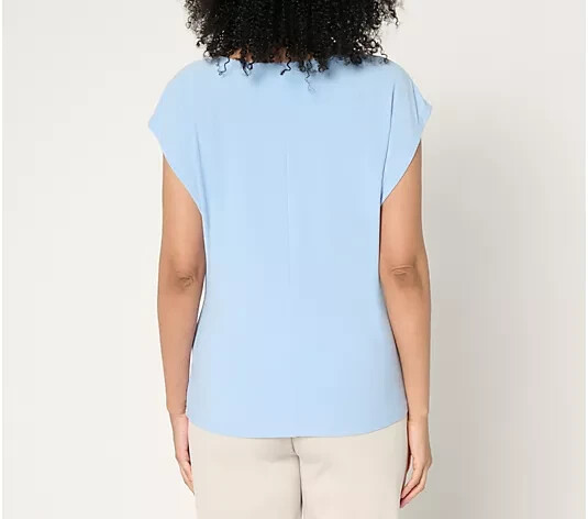 Dennis Basso Draped Front Caviar Crepe Top-Pure Sky Blue-2X-NEW-A681181