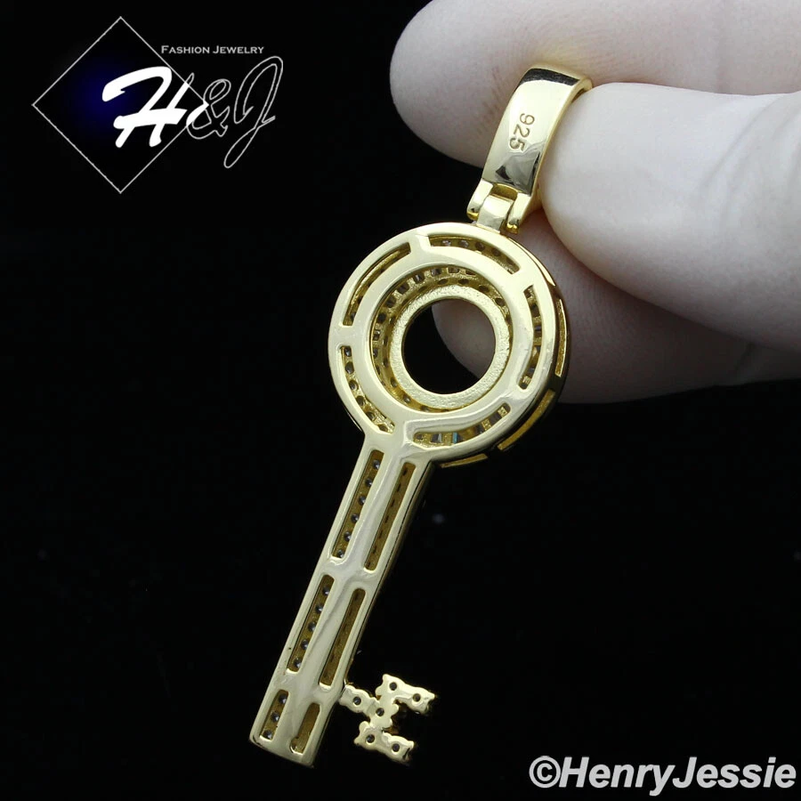 男式 女式 925 纯银 ICY CUBIC ZIRCONIA 镀金 3D 钥匙吊坠 * G261 — 第 2/4 张图片