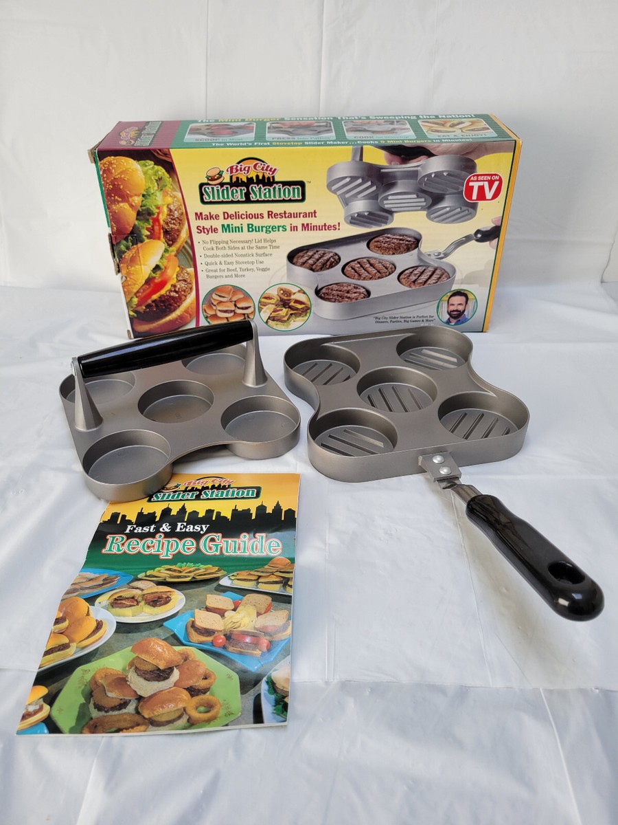 Big City Slider Station Hamburger Patty Press Pan Recipe Book For Mini  Burgers