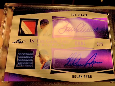 RARE 2018 LEAF JERSEY NOLAN RYAN TOM SEAVER DUAL AUTO #d 2/3 METS Game Used  