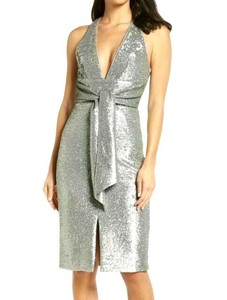 silver sequin plunge dress