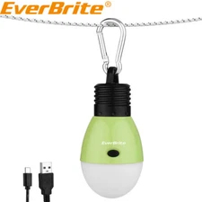 EverBrite Rechargeable Camping LED Bulb Green 3 Lighting Mode USB LED Tent Light