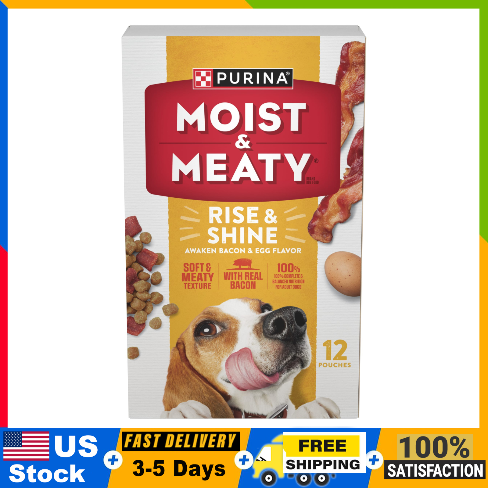 Purina Moist and Meaty Wet Dog Food, High Protein, Soft Bacon & Egg, 6