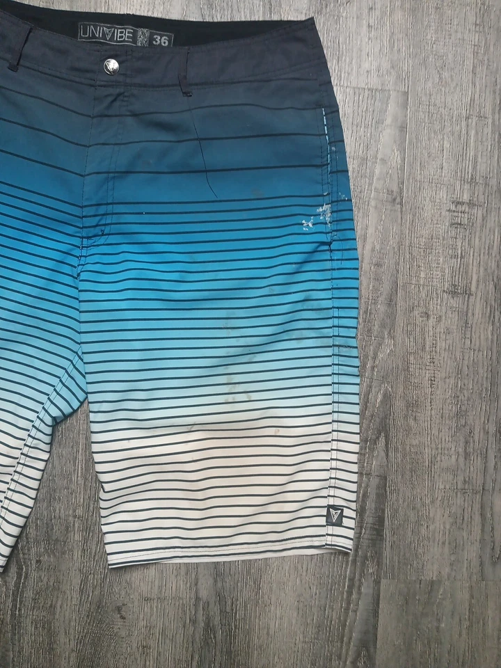 Univibe Shorts Mens 36 Blue White Striped Beach Outdoor Classic Comfort - Image 4 of 4