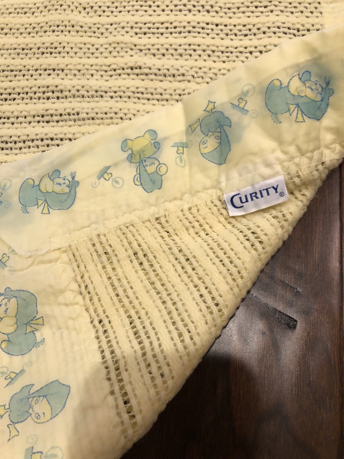 Vintage Curity Yellow Waffle Weave Blanket With Satin Trim 50 X 41