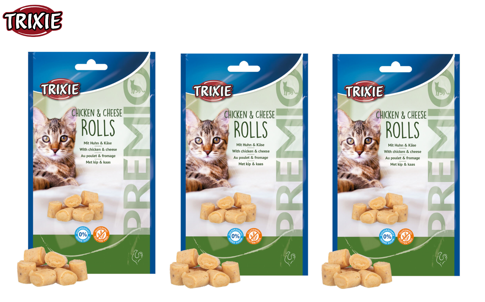 3 PACK TRIXIE PREMIO CHICKEN & CHEESE ROLL CAT TASTY TREATS 50G