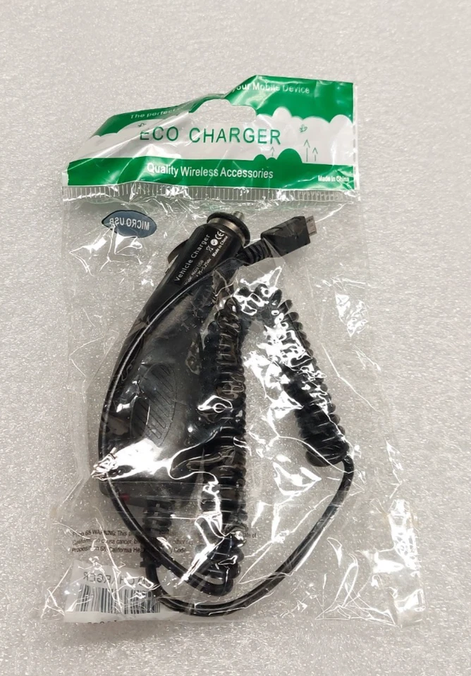 Cargador Eco Micro USB Vehículo Coche Cargador Adaptador Negro Nuevo En Paquete 4.75V-5.25V Foto 2 de 2
