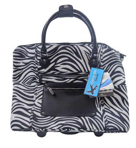 Calpak Zanny 21 Rolling Laptop Tote Zebra Carry-On Retractable Handle Wheels NWT