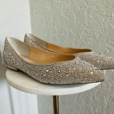 BETSEY JOHNSON Rhinestone Crystal Pave Pointed Toe Flat, SPARKLE, Size 8.5, NWOT