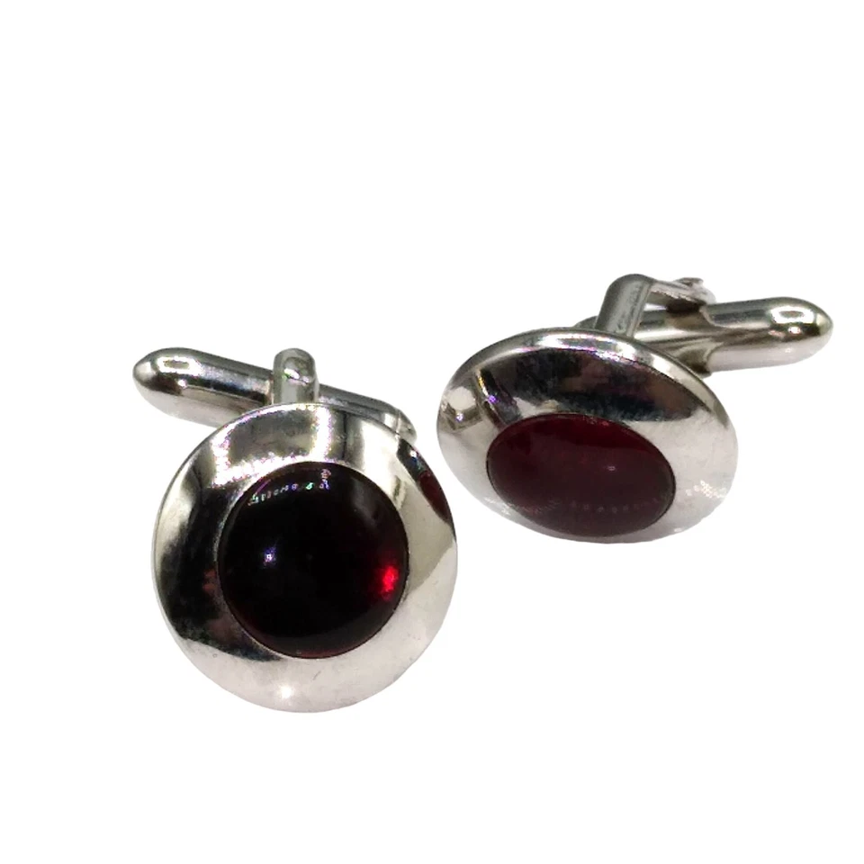 Vintage Swank Red Lucite Silver Tone Cuff Links, Mod Mid Century Cufflinks, Gift - Image 2 of 4