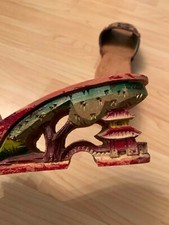 Shoes Sandals Hand Carved Wood Wedge Souvenir Asian China Vintage Clog Sz 7