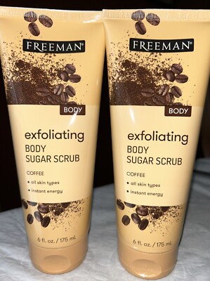 2 New Freeman Exfoliating Body Sugar Scrub-Coffee-6oz each