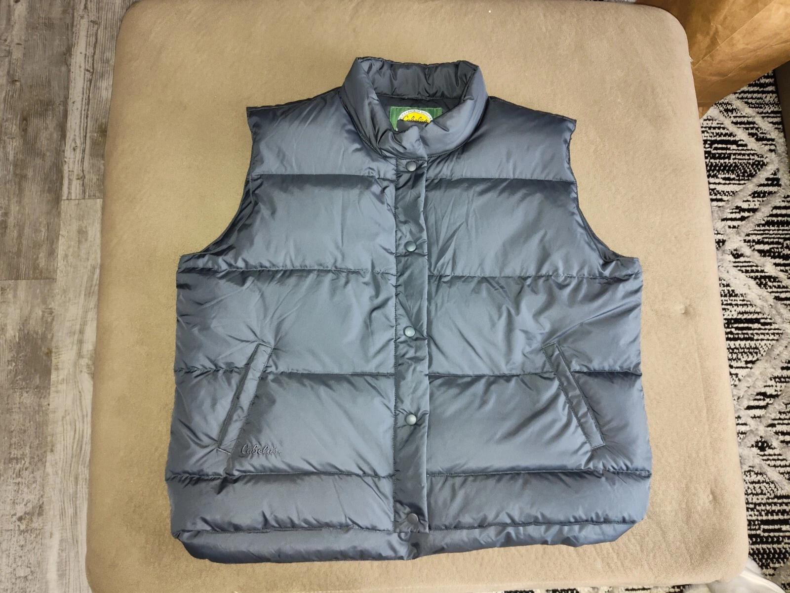 Cabelas Mens Puffer Vest Premier Northern Goose Down Snap Pockets Gray 2XL