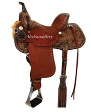 Western Brown Leather Hand carved Roping Ranch Saddle with Soft padded Seat