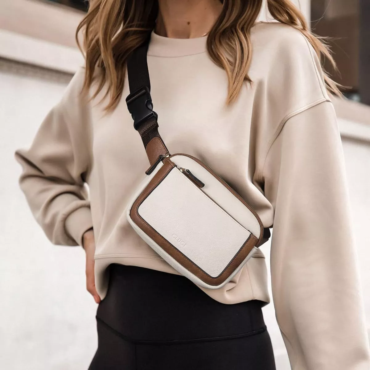 CLUCI Belt Bag for Women Mini Everywhere Crossbody Off white with