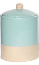 Stoneware Kitchen Canister with Lid in a Glazed Matte Aqua Finish - 4.5" x 5.75"