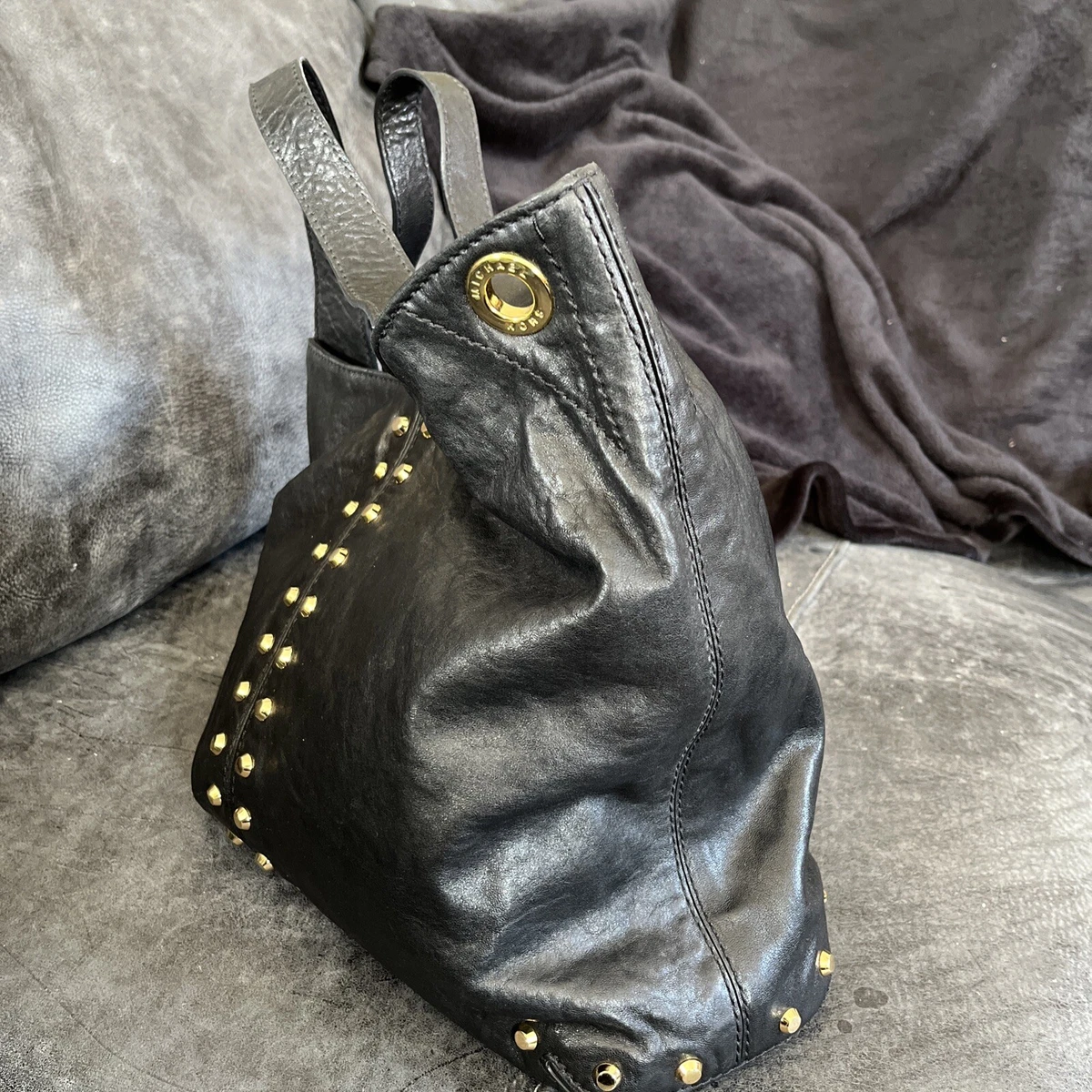 Michael kors black leather purse with gold studs sale