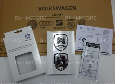 NEW GENUINE VOLKSWAGEN WOLFSBURG CREST BADGE SET BLACK / CHROME