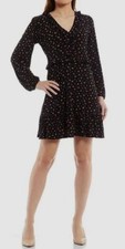 $165 Michael BY Michael Kors Women Black Printed Ruffle-Trim Jersey Dress Size M