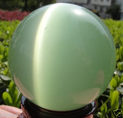 Cat's Eye Crystal Ball Orb Sphere display-White 60MM+Stand