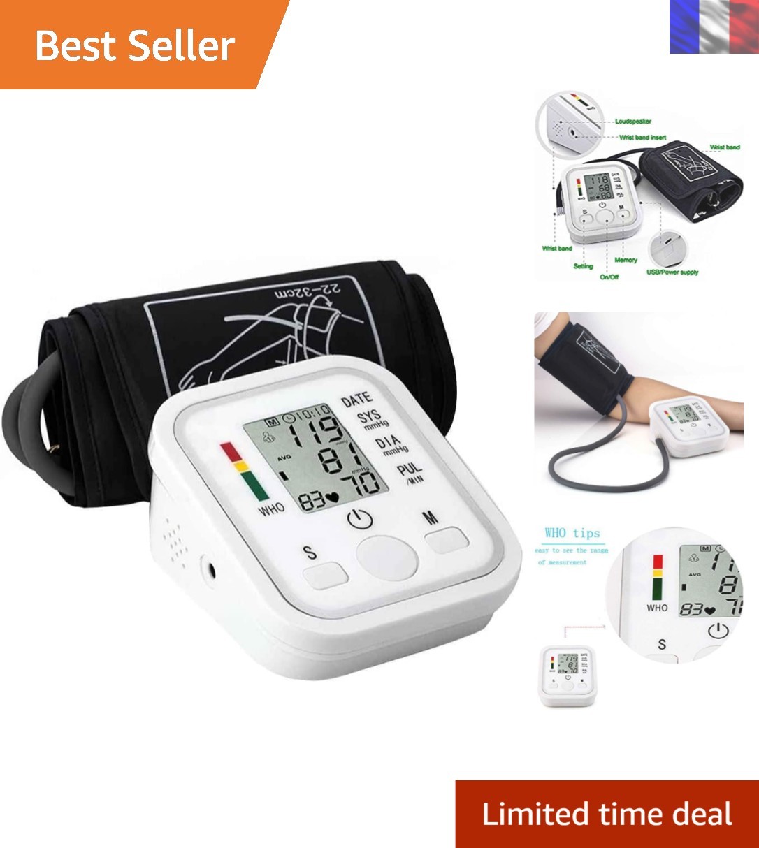 Tensiomètre automatique de bras Premium Blanc avec suivi de tension quotidien