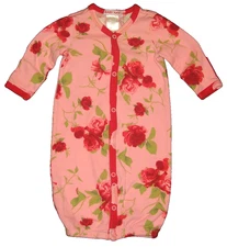 BABY NAY Pink Red Cabbage Roses Snap 1-pc Sleeper Sleep Bag Open Bottom 3-6mos