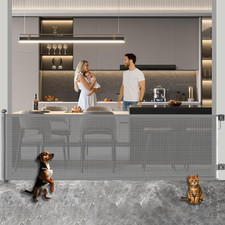 Retractable Baby Pet Safety Gate Extra Wide 98x32in Mesh Child Dog Barrier Gray