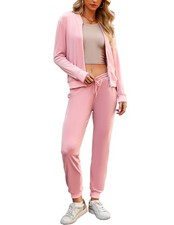 Womens Velour Tracksuit 2 Piece Velvet Jacket Matching Set Long Sleeve Outfit...