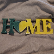 Resin Decorative HOME Letters Wall Sign, Painted Green Yellow