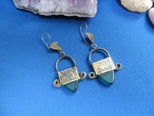 NIGER African Ethnic Jewelry Tuareg TOUAREG Silver Earrings GREEN Gem Pendant A