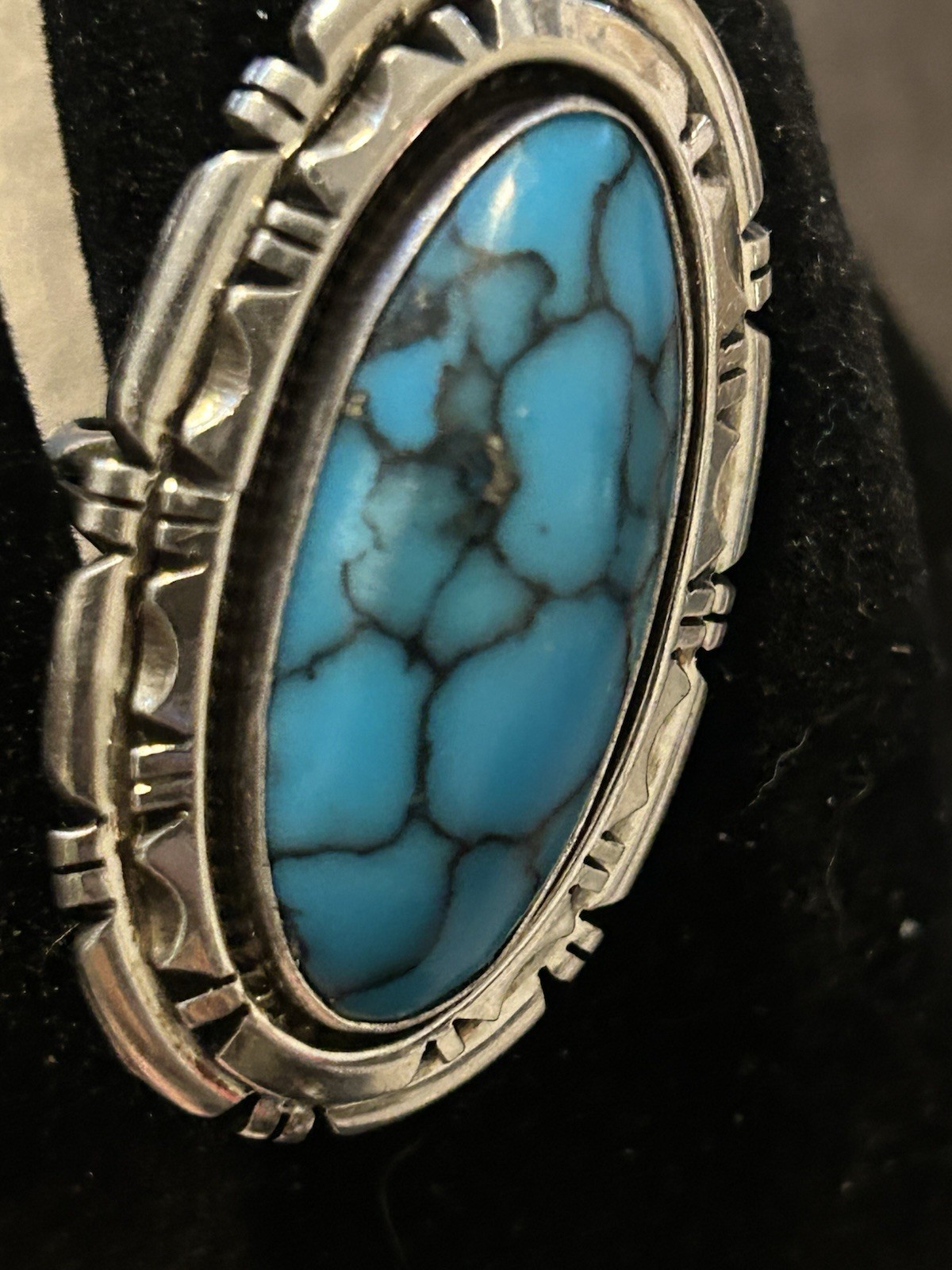 Native Signed Large Turquoise Ring - image 5