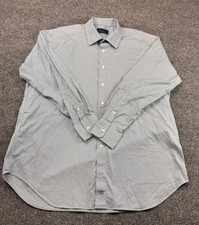 David Donahue Blue Green Gingham Plaid Long Sleeve Shirt Spread Collar 18 34/35