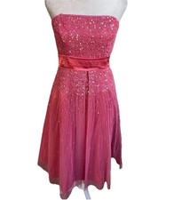 Adrianna Papell sequin beaded dress 2 Pink Strapless Chiffon y2k fairycore party