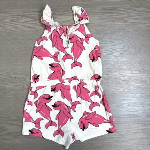 Mini Rodini Romper Shorts Jumpsuit Pink Dolphin Print Girls Size 116-122 US 6-7 - Picture 3 of 3
